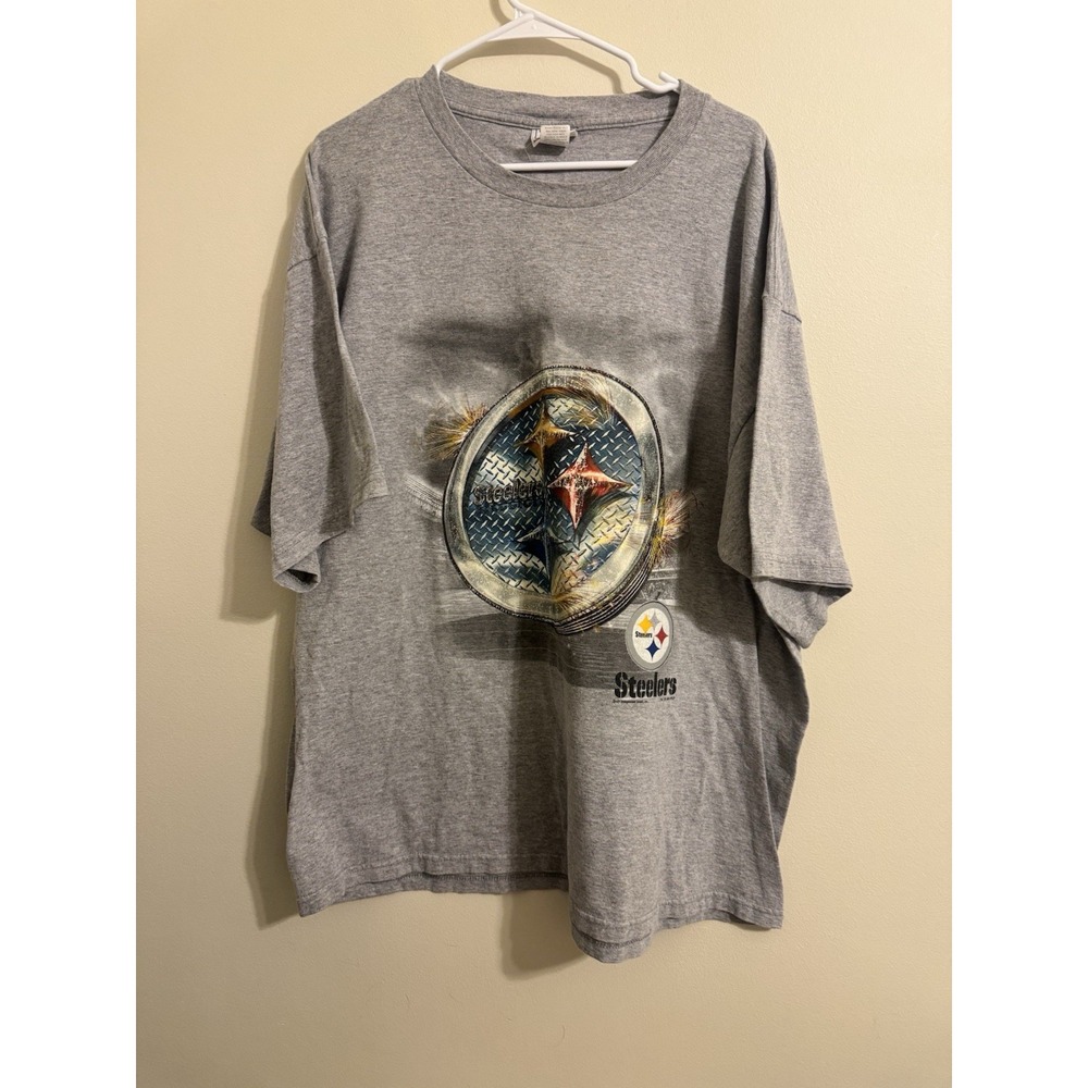 Vintage Pittsburgh Steelers Logo Breakthrough T Shirt Men's Size XXL‎ 90s Grey